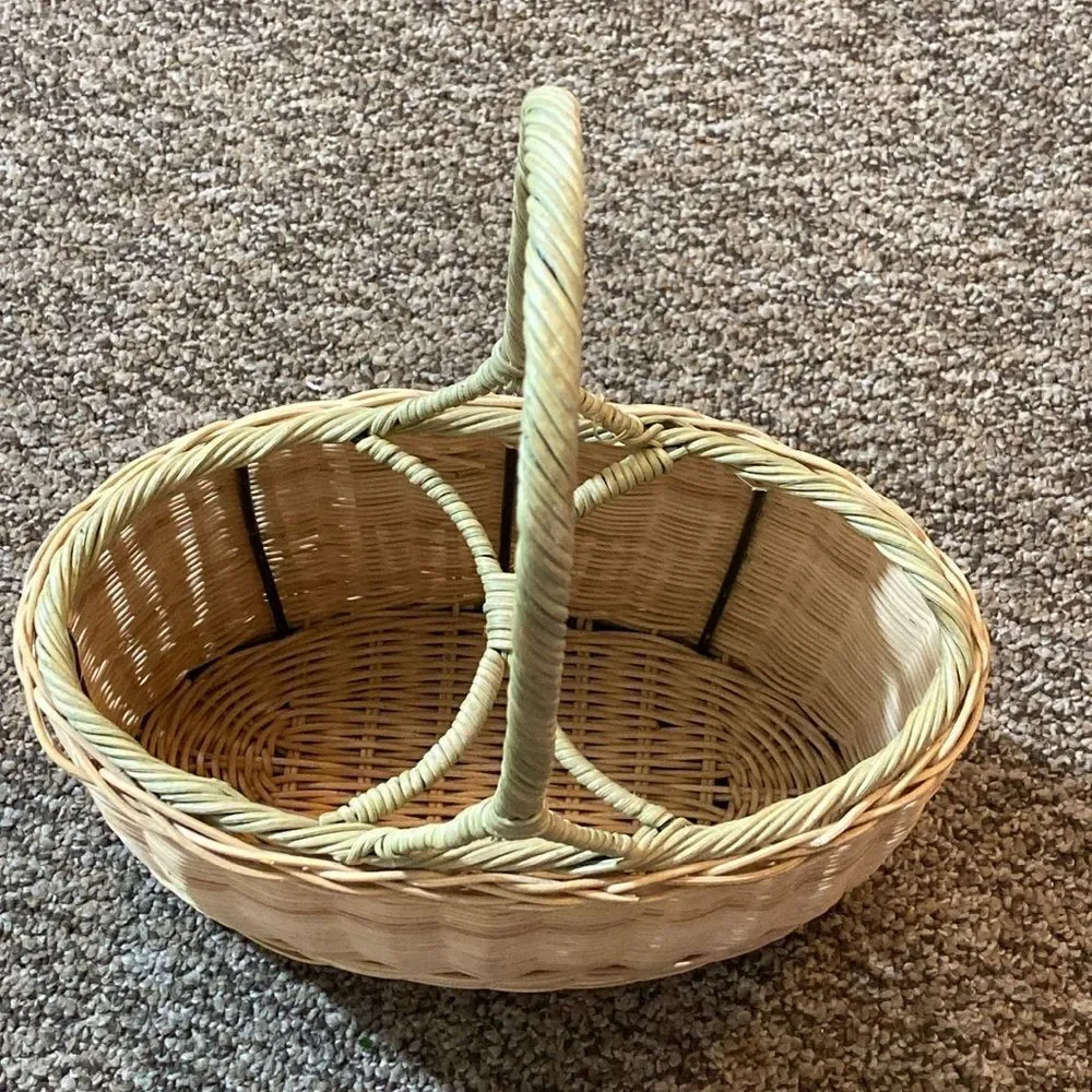 Natural Wicker Basket with Floral Design